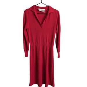 Vintage 1960s Womens Sz M Castleberry Collared Shirt Dress Midi Length Red